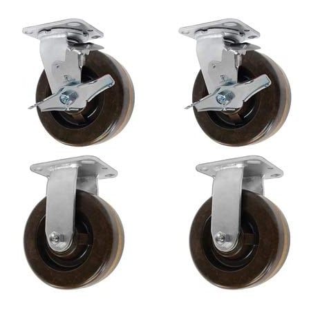 Casterhq 8"x2" High Temp. Phenolic Wheel, 2 Swivel W/ Brakes And 2 Rigid, PK4 HD-HTSO8ASRB